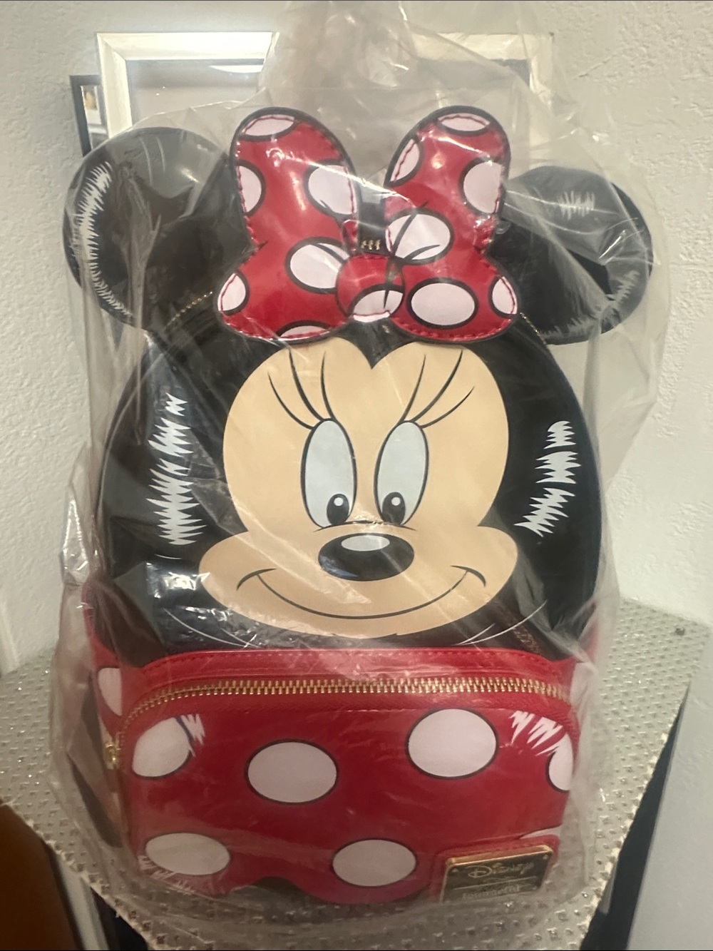 Disney Minnie Mouse Red Black Polka Dot Character Backpack NWT